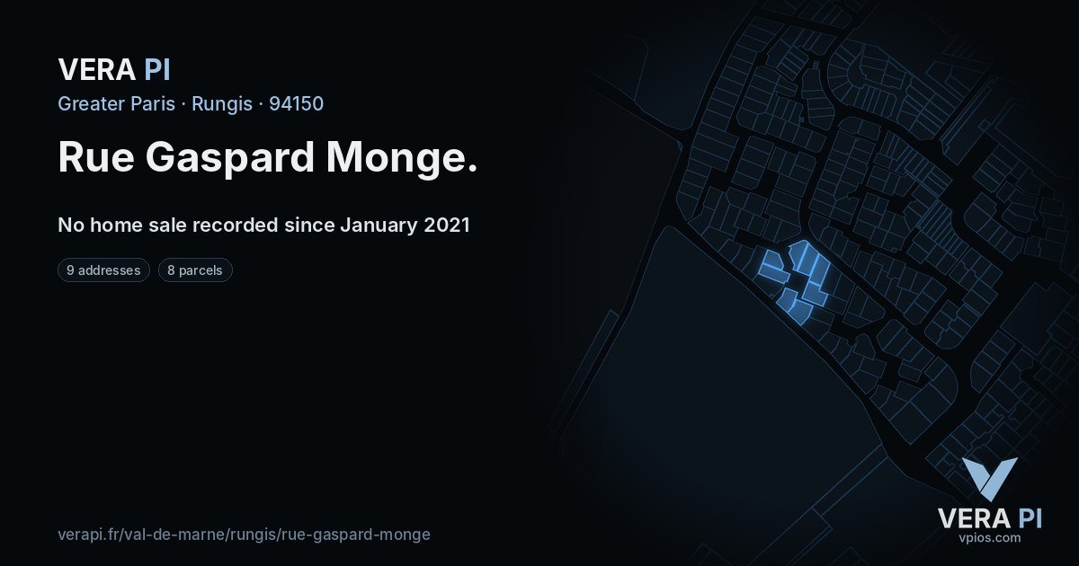 Rue Gaspard Monge, Rungis at night – every parcel coloured by the prices around it, the street's own parcels lit