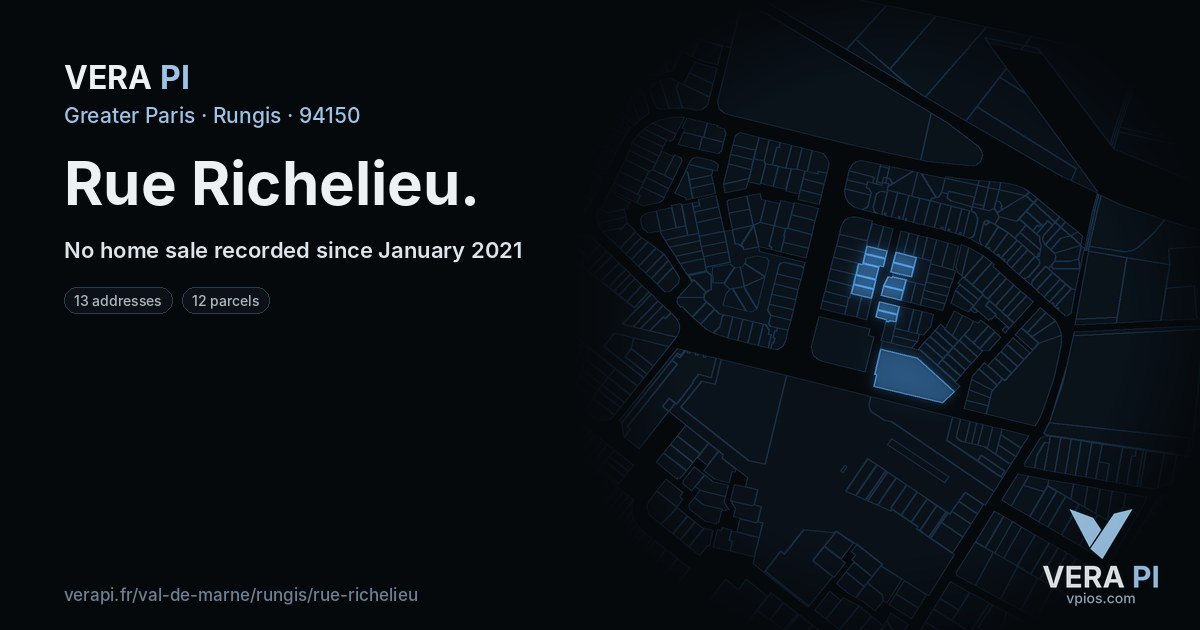 Rue Richelieu, Rungis at night – every parcel coloured by the prices around it, the street's own parcels lit