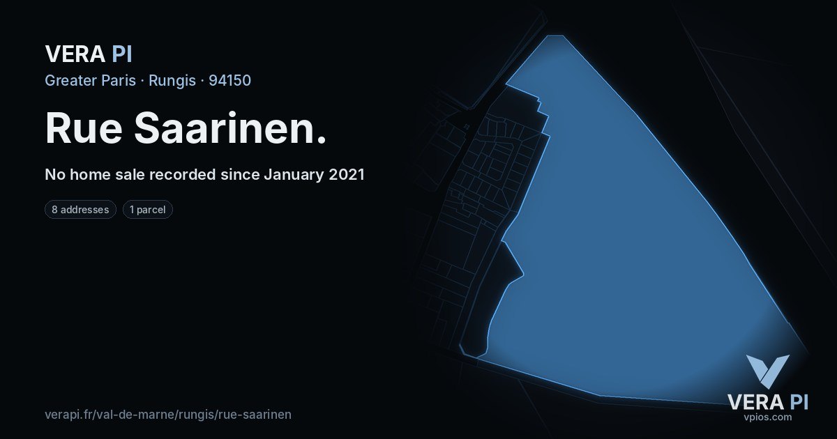 Rue Saarinen, Rungis at night – every parcel coloured by the prices around it, the street's own parcels lit