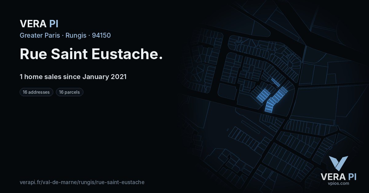 Rue Saint Eustache, Rungis at night – every parcel coloured by the prices around it, the street's own parcels lit