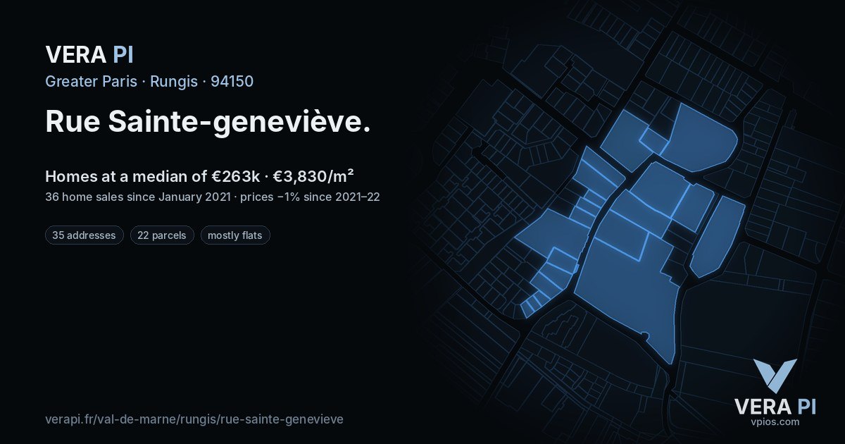 Rue Sainte-geneviève, Rungis at night – every parcel coloured by the prices around it, the street's own parcels lit