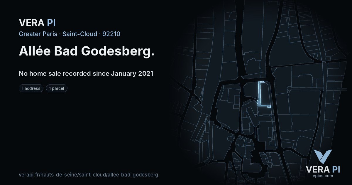 Allée Bad Godesberg, Saint-Cloud at night – every parcel coloured by the prices around it, the street's own parcels lit
