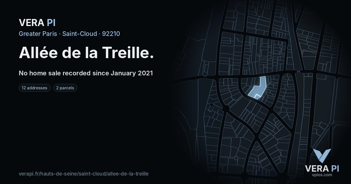 Allée de la Treille, Saint-Cloud at night – every parcel coloured by the prices around it, the street's own parcels lit