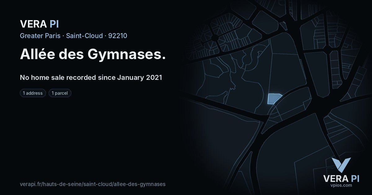 Allée des Gymnases, Saint-Cloud at night – every parcel coloured by the prices around it, the street's own parcels lit