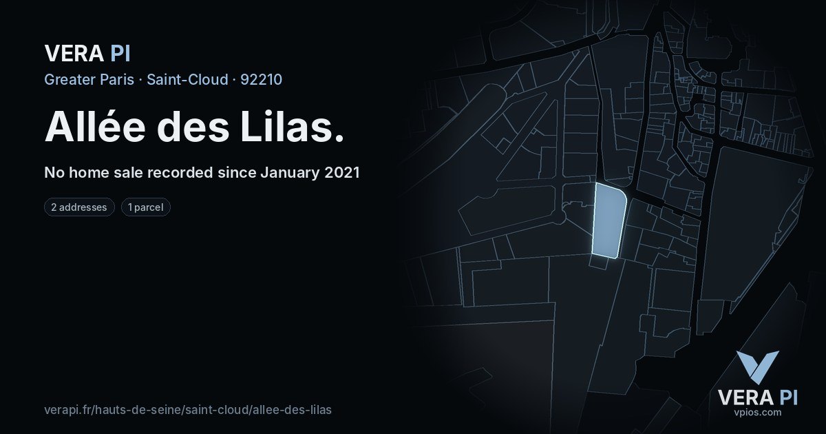 Allée des Lilas, Saint-Cloud at night – every parcel coloured by the prices around it, the street's own parcels lit