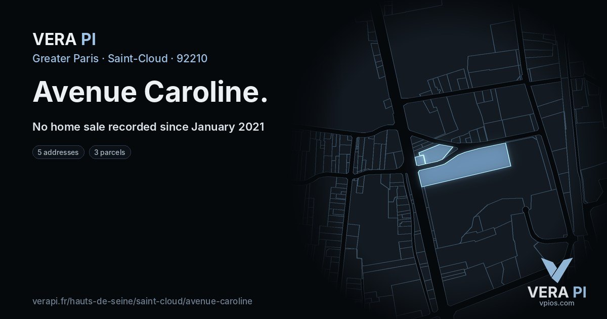 Avenue Caroline, Saint-Cloud at night – every parcel coloured by the prices around it, the street's own parcels lit