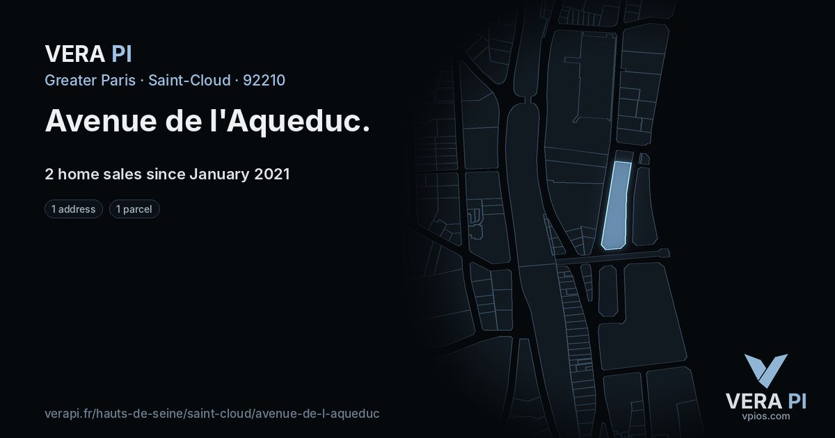 Avenue de l'Aqueduc, Saint-Cloud at night – every parcel coloured by the prices around it, the street's own parcels lit