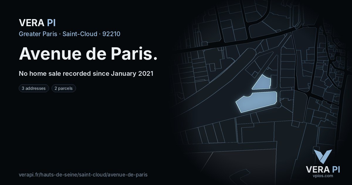 Avenue de Paris, Saint-Cloud at night – every parcel coloured by the prices around it, the street's own parcels lit