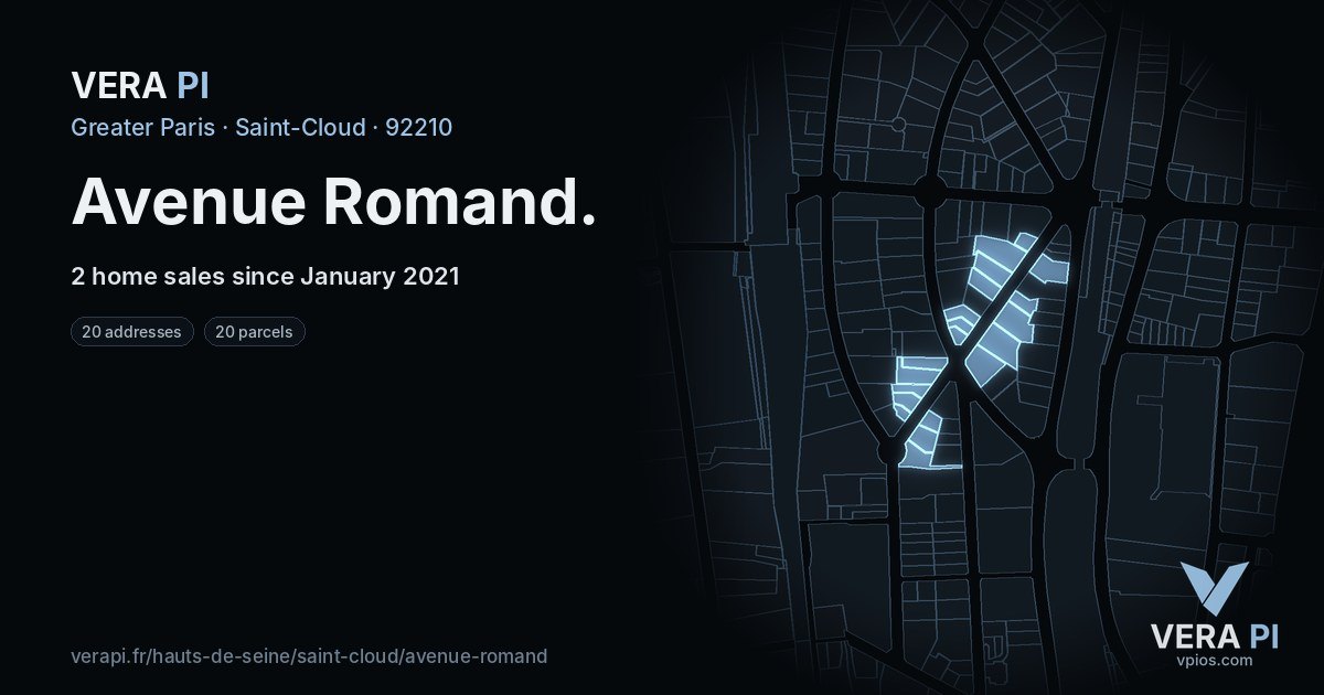 Avenue Romand, Saint-Cloud at night – every parcel coloured by the prices around it, the street's own parcels lit