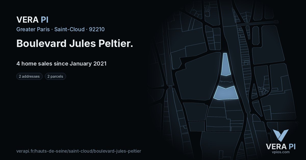 Boulevard Jules Peltier, Saint-Cloud at night – every parcel coloured by the prices around it, the street's own parcels lit