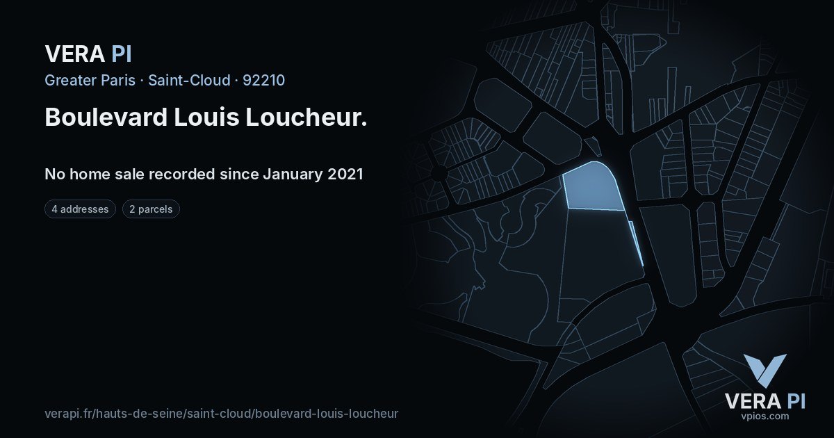 Boulevard Louis Loucheur, Saint-Cloud at night – every parcel coloured by the prices around it, the street's own parcels lit