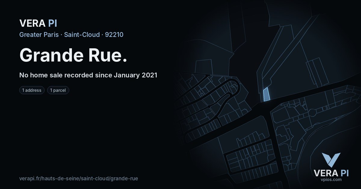Grande Rue, Saint-Cloud at night – every parcel coloured by the prices around it, the street's own parcels lit