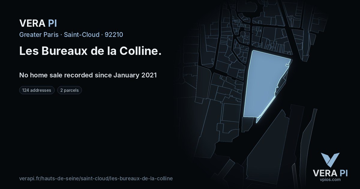 Les Bureaux de la Colline, Saint-Cloud at night – every parcel coloured by the prices around it, the street's own parcels lit