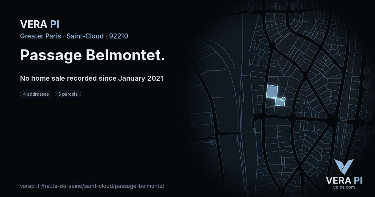 Passage Belmontet, Saint-Cloud at night – every parcel coloured by the prices around it, the street's own parcels lit