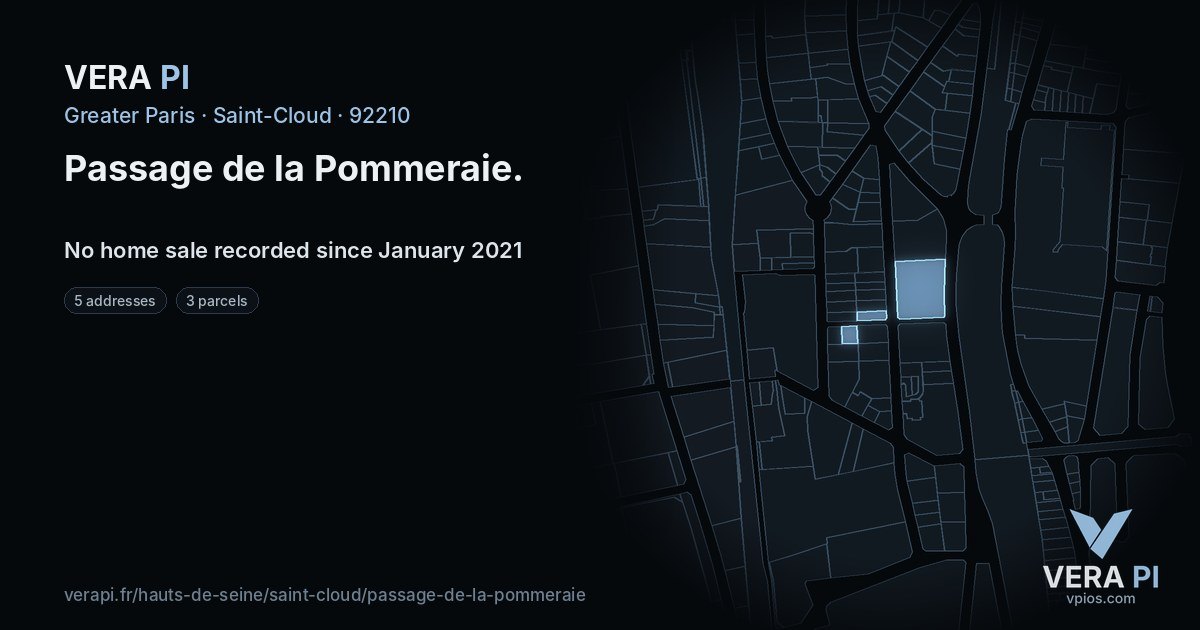 Passage de la Pommeraie, Saint-Cloud at night – every parcel coloured by the prices around it, the street's own parcels lit