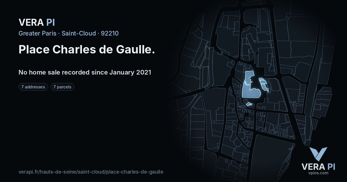 Place Charles de Gaulle, Saint-Cloud at night – every parcel coloured by the prices around it, the street's own parcels lit