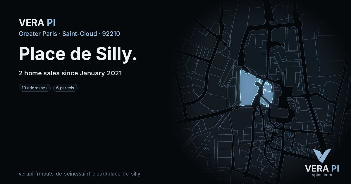 Place de Silly, Saint-Cloud at night – every parcel coloured by the prices around it, the street's own parcels lit