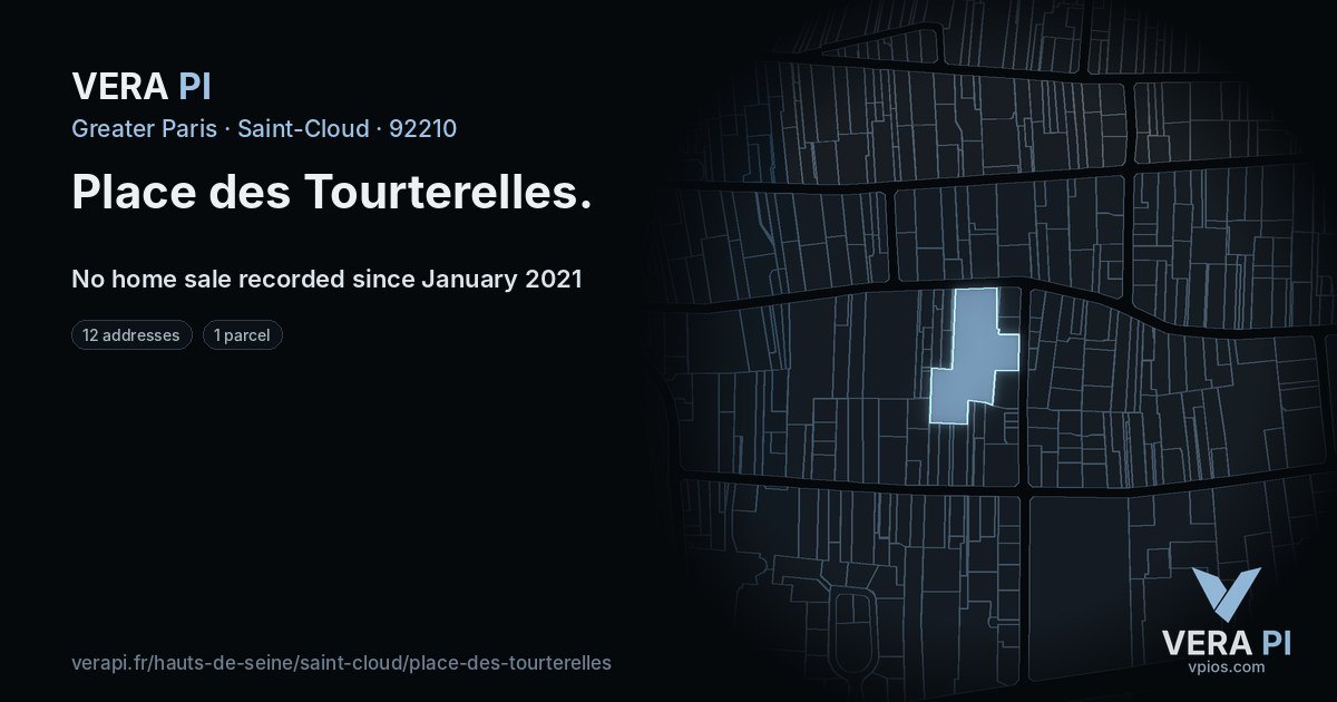 Place des Tourterelles, Saint-Cloud at night – every parcel coloured by the prices around it, the street's own parcels lit