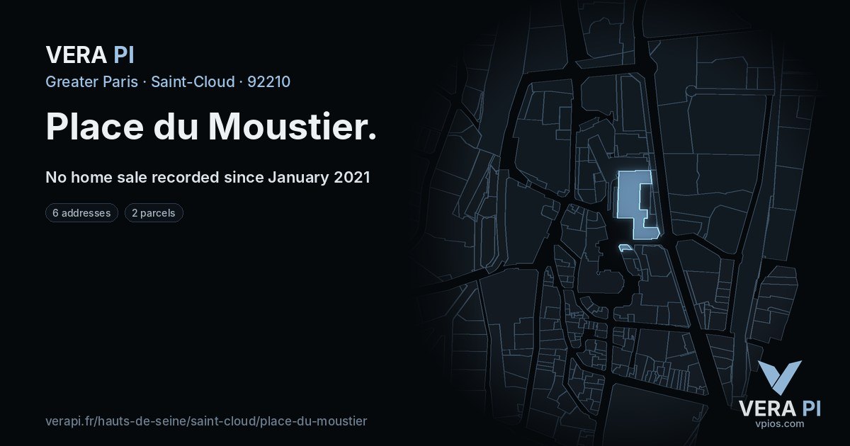 Place du Moustier, Saint-Cloud at night – every parcel coloured by the prices around it, the street's own parcels lit