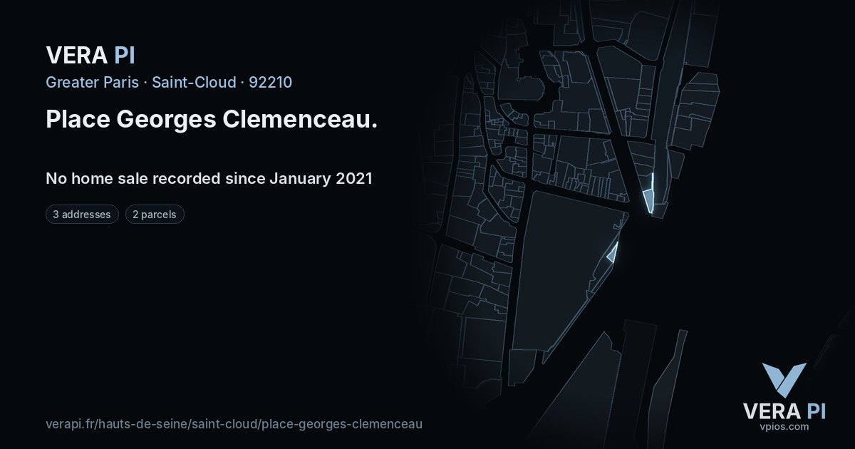 Place Georges Clemenceau, Saint-Cloud at night – every parcel coloured by the prices around it, the street's own parcels lit