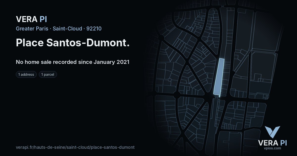 Place Santos-Dumont, Saint-Cloud at night – every parcel coloured by the prices around it, the street's own parcels lit