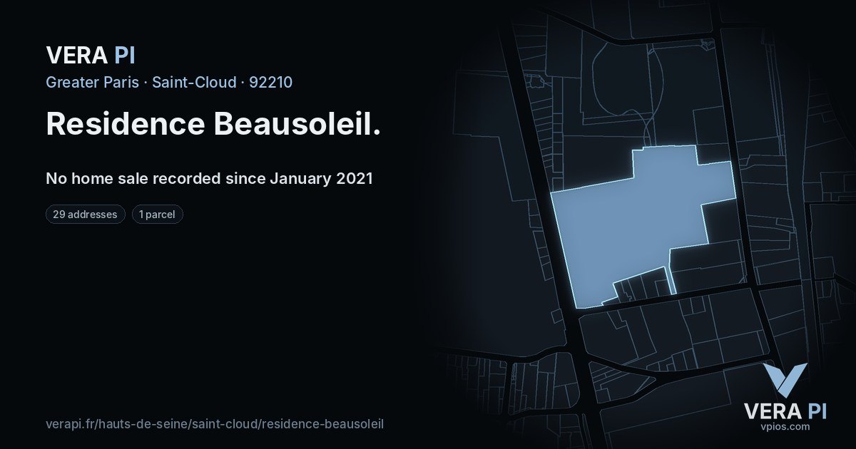 Residence Beausoleil, Saint-Cloud at night – every parcel coloured by the prices around it, the street's own parcels lit
