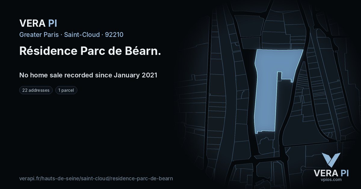 Résidence Parc de Béarn, Saint-Cloud at night – every parcel coloured by the prices around it, the street's own parcels lit