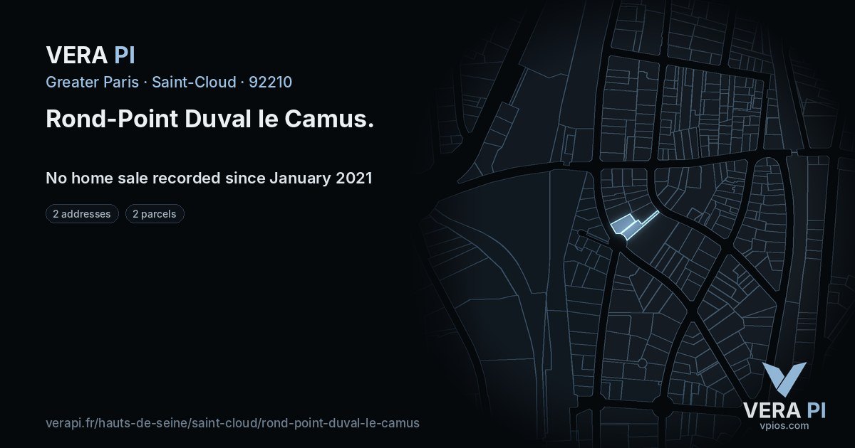 Rond-Point Duval le Camus, Saint-Cloud at night – every parcel coloured by the prices around it, the street's own parcels lit