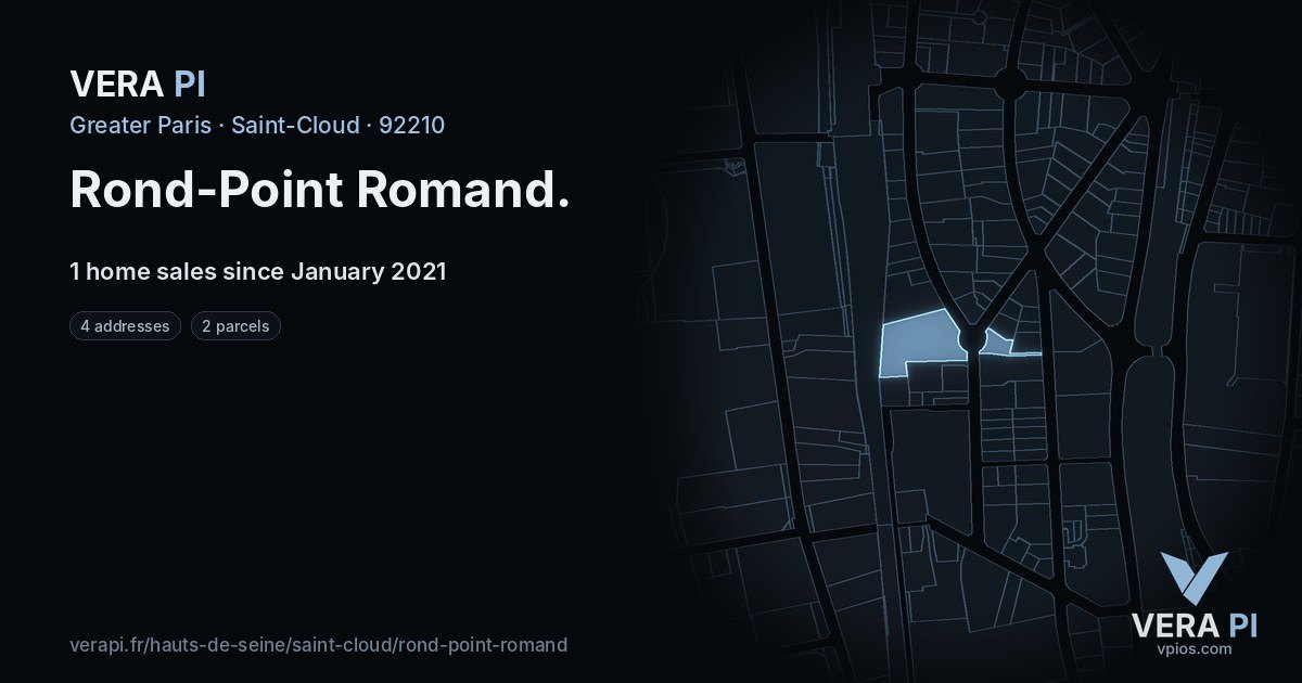 Rond-Point Romand, Saint-Cloud at night – every parcel coloured by the prices around it, the street's own parcels lit