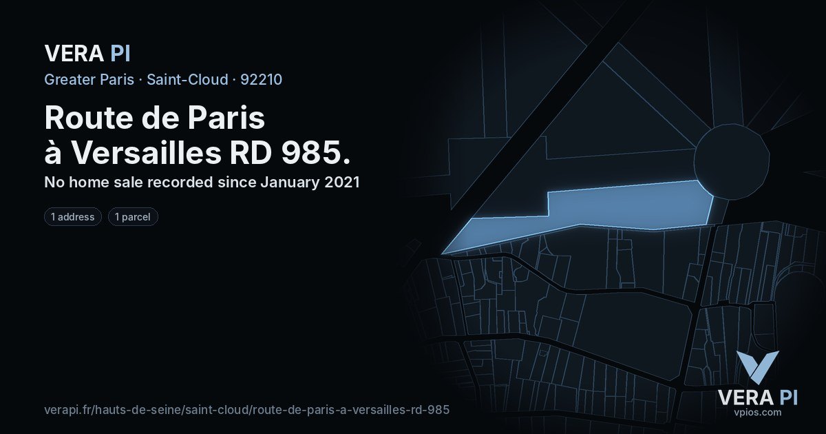 Route de Paris à Versailles RD 985, Saint-Cloud at night – every parcel coloured by the prices around it, the street's own parcels lit