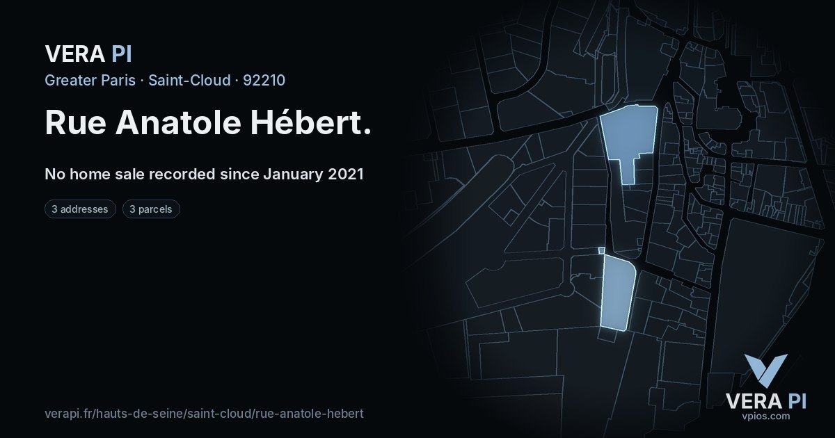 Rue Anatole Hébert, Saint-Cloud at night – every parcel coloured by the prices around it, the street's own parcels lit