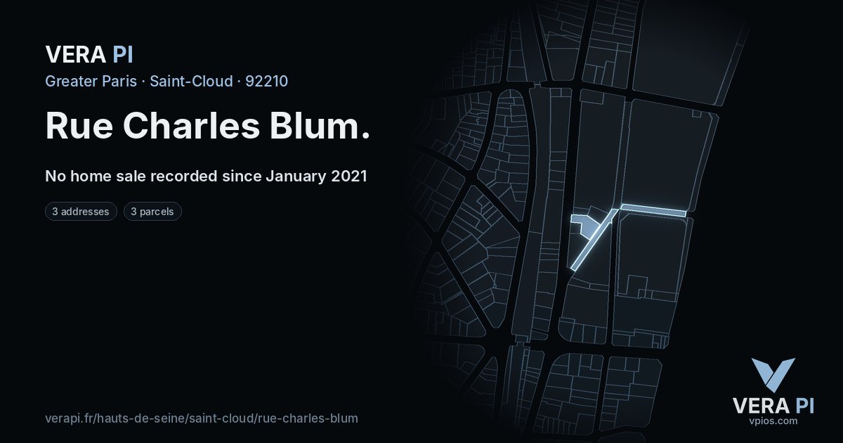 Rue Charles Blum, Saint-Cloud at night – every parcel coloured by the prices around it, the street's own parcels lit