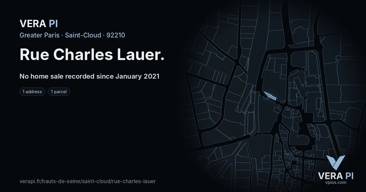 Rue Charles Lauer, Saint-Cloud at night – every parcel coloured by the prices around it, the street's own parcels lit
