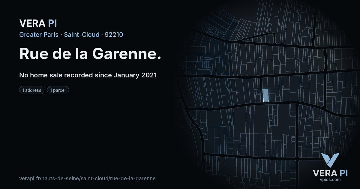 Rue de la Garenne, Saint-Cloud at night – every parcel coloured by the prices around it, the street's own parcels lit