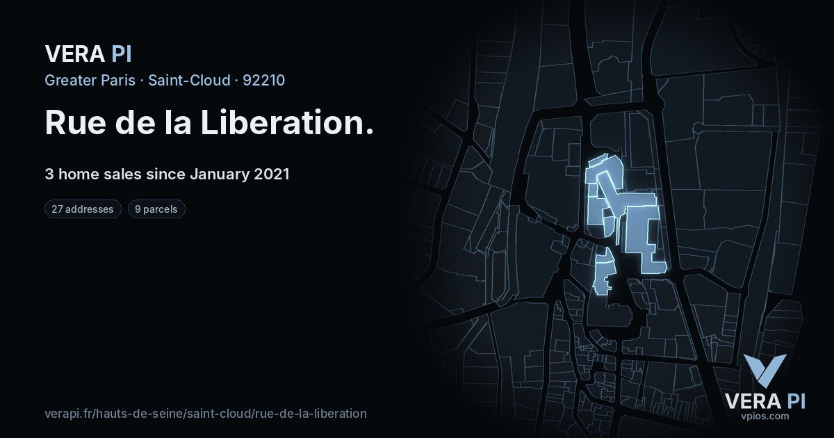 Rue de la Liberation, Saint-Cloud at night – every parcel coloured by the prices around it, the street's own parcels lit