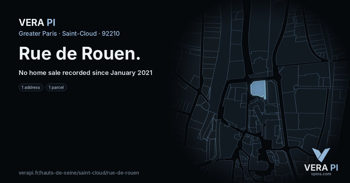 Rue de Rouen, Saint-Cloud at night – every parcel coloured by the prices around it, the street's own parcels lit