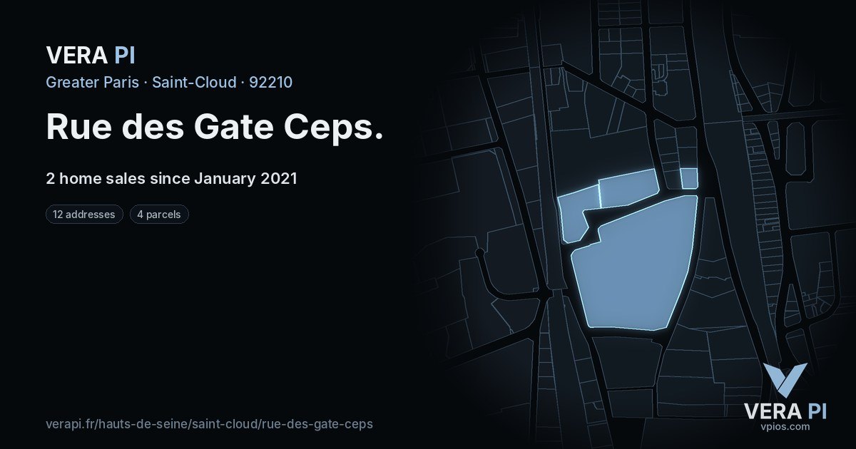 Rue des Gate Ceps, Saint-Cloud at night – every parcel coloured by the prices around it, the street's own parcels lit