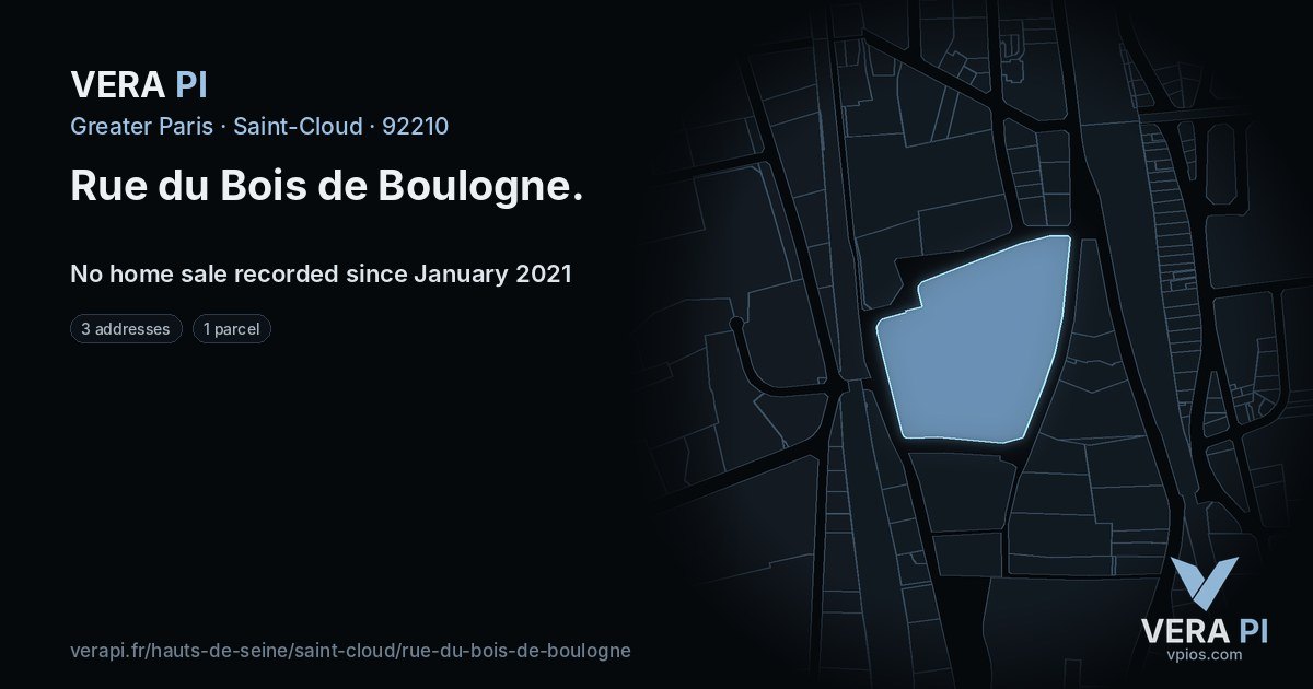 Rue du Bois de Boulogne, Saint-Cloud at night – every parcel coloured by the prices around it, the street's own parcels lit