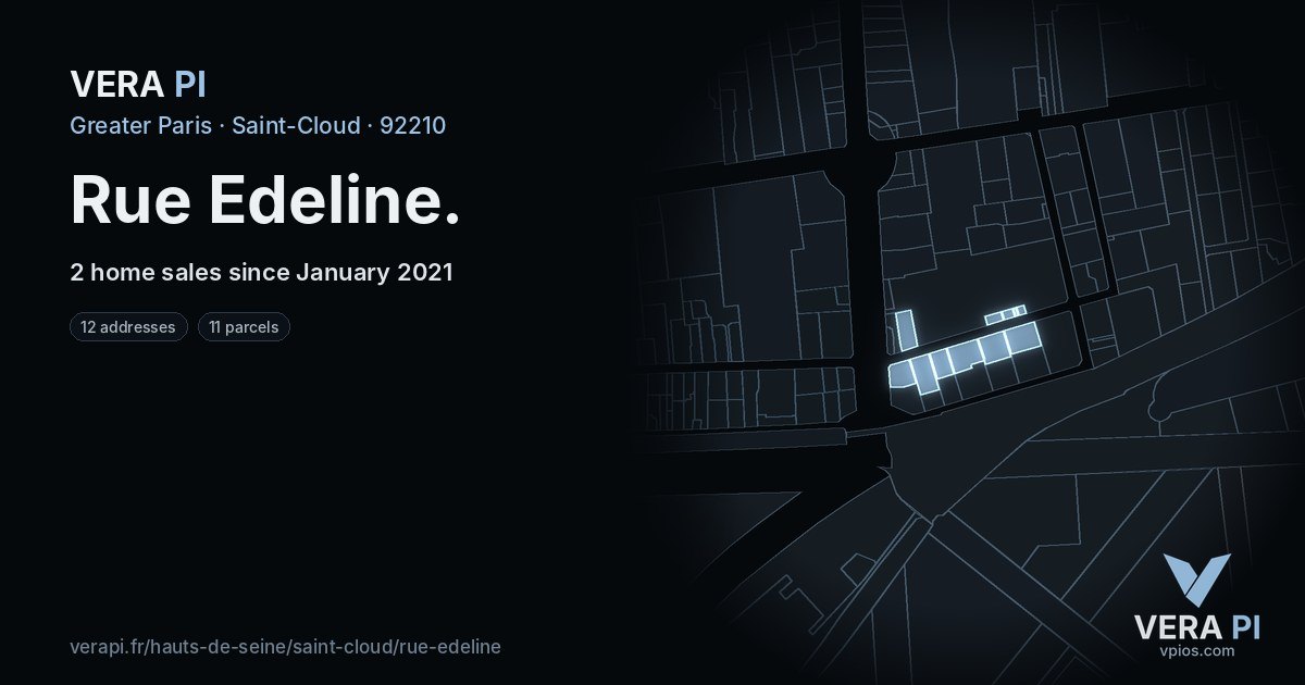 Rue Edeline, Saint-Cloud at night – every parcel coloured by the prices around it, the street's own parcels lit