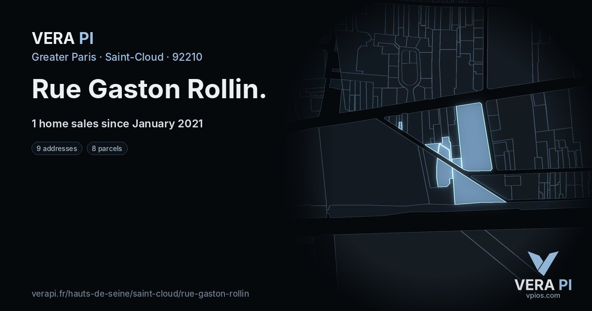 Rue Gaston Rollin, Saint-Cloud at night – every parcel coloured by the prices around it, the street's own parcels lit