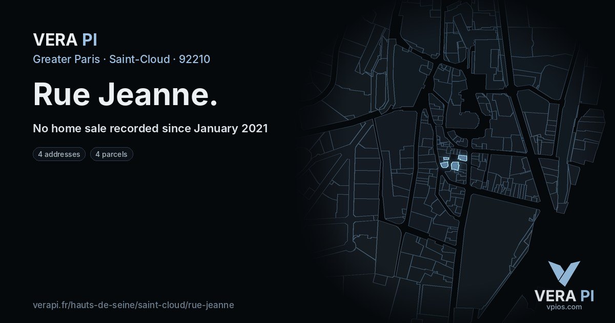 Rue Jeanne, Saint-Cloud at night – every parcel coloured by the prices around it, the street's own parcels lit