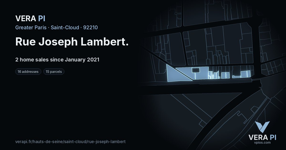 Rue Joseph Lambert, Saint-Cloud at night – every parcel coloured by the prices around it, the street's own parcels lit