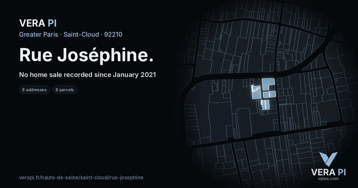 Rue Joséphine, Saint-Cloud at night – every parcel coloured by the prices around it, the street's own parcels lit