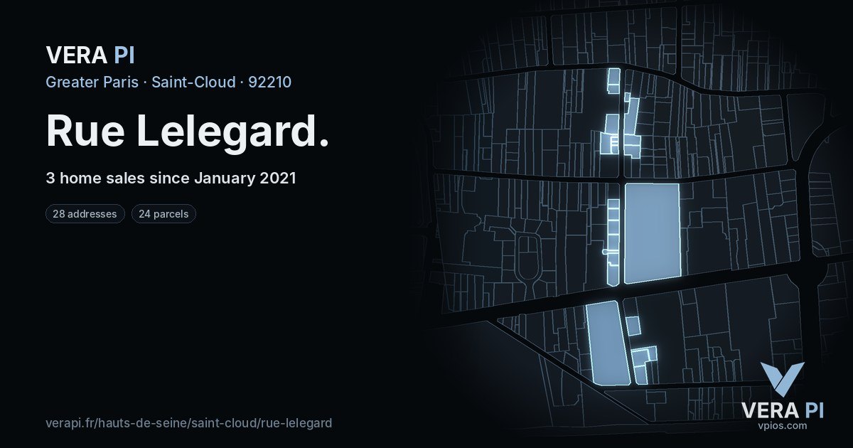 Rue Lelegard, Saint-Cloud at night – every parcel coloured by the prices around it, the street's own parcels lit