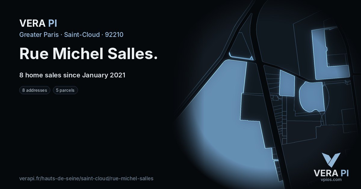Rue Michel Salles, Saint-Cloud at night – every parcel coloured by the prices around it, the street's own parcels lit