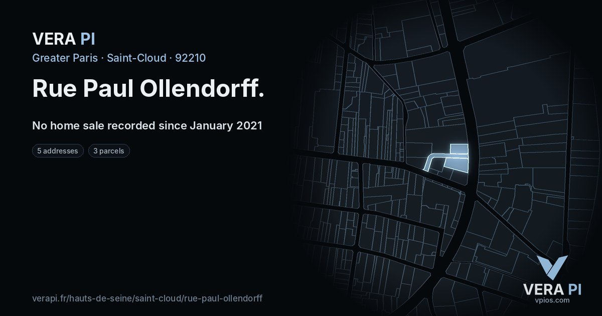Rue Paul Ollendorff, Saint-Cloud at night – every parcel coloured by the prices around it, the street's own parcels lit