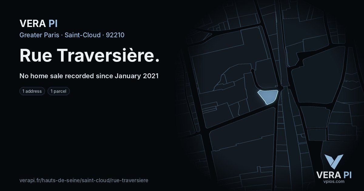 Rue Traversière, Saint-Cloud at night – every parcel coloured by the prices around it, the street's own parcels lit