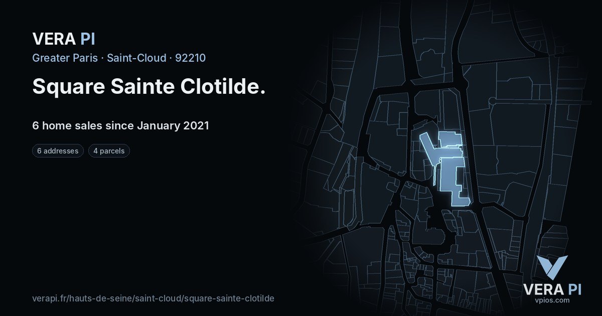 Square Sainte Clotilde, Saint-Cloud at night – every parcel coloured by the prices around it, the street's own parcels lit