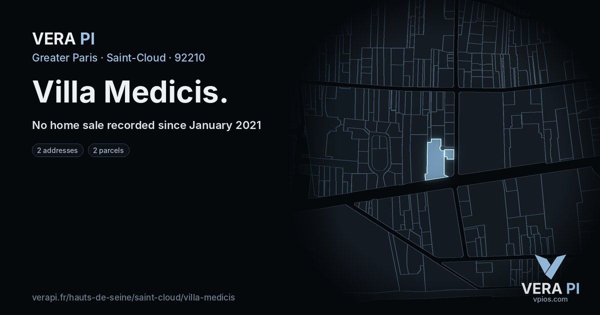 Villa Medicis, Saint-Cloud at night – every parcel coloured by the prices around it, the street's own parcels lit