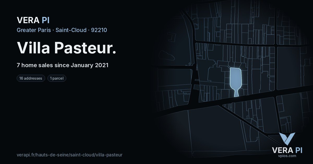 Villa Pasteur, Saint-Cloud at night – every parcel coloured by the prices around it, the street's own parcels lit